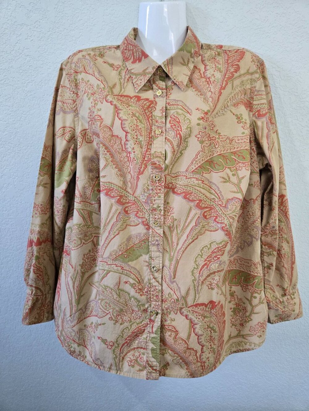 Lovely Chaps Size 1X 100% Cotton Paisley Button-Down Bouse